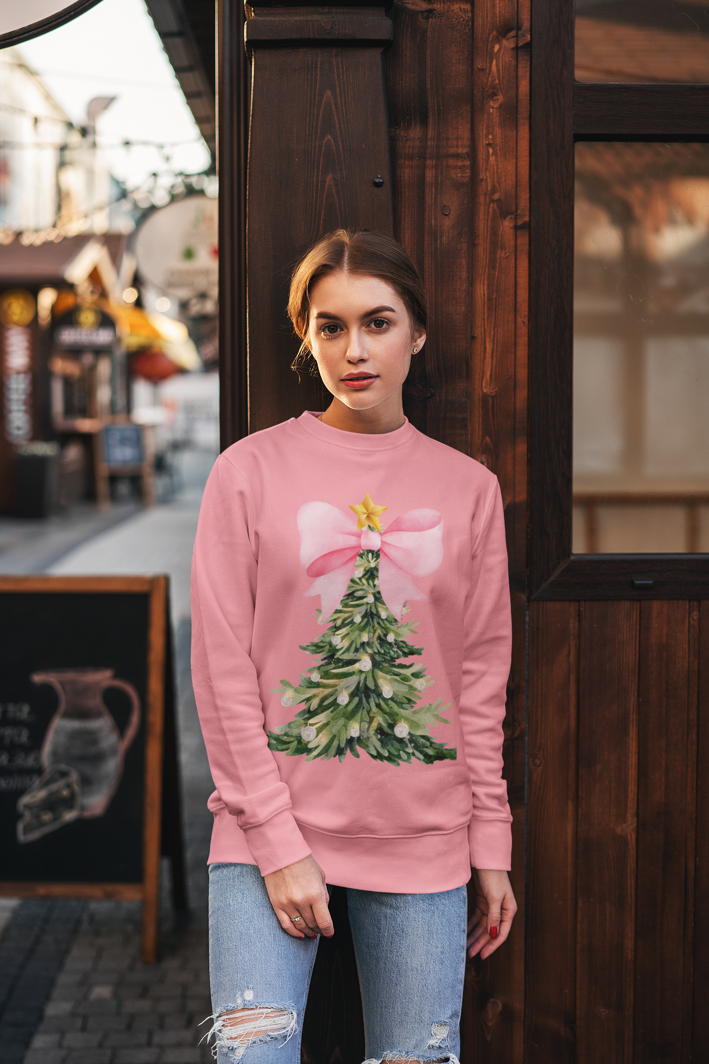 Pink Christmas Tree Bow T-shirt & Sweatshirt